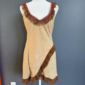 Fringed Tan Dress with Red Accents